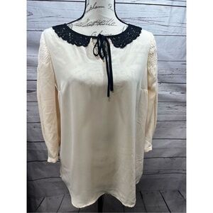 Disney - a‎ collection by Lauren Conrad - small off white blouse with black lace